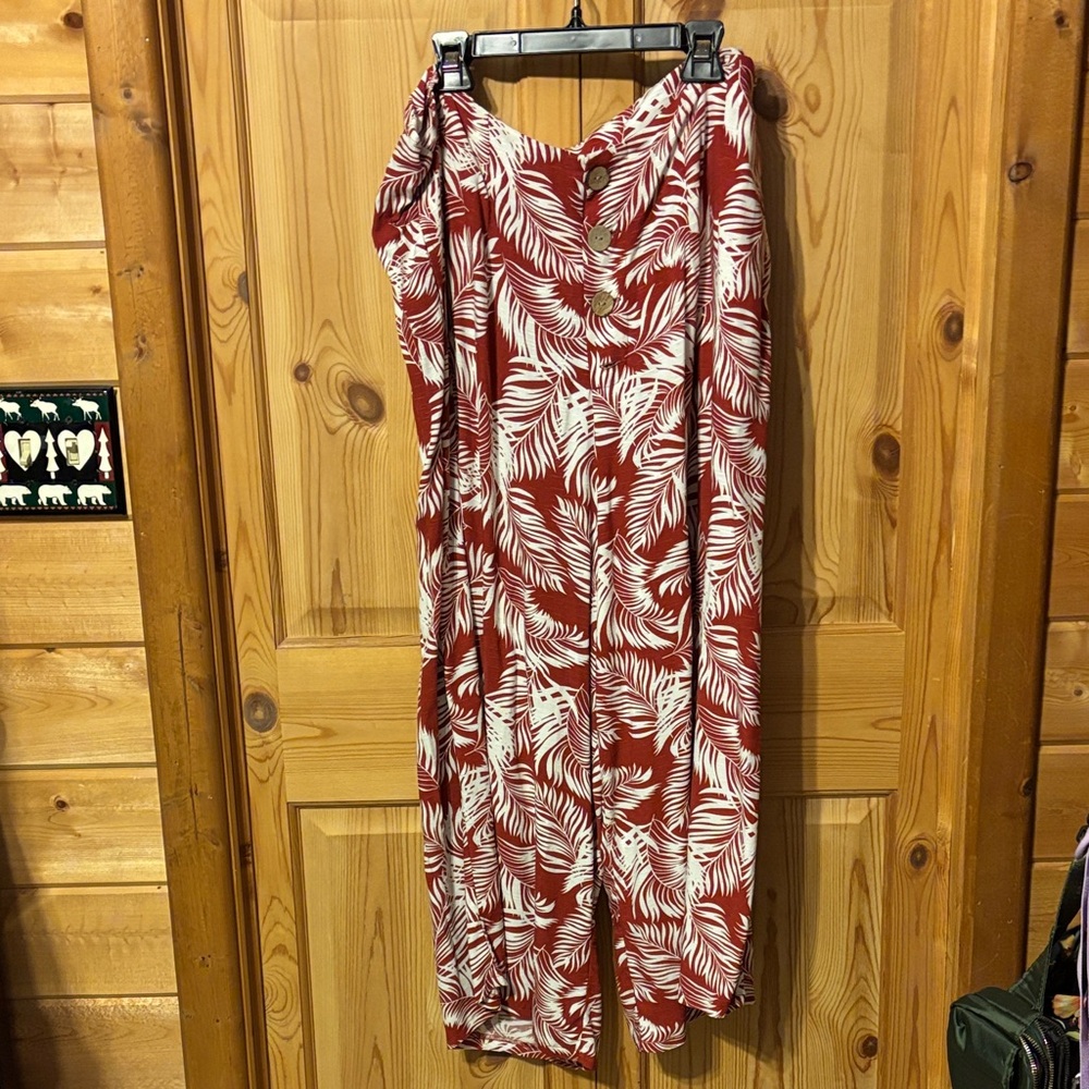 Rust & White Coloured Tropical Print Pants